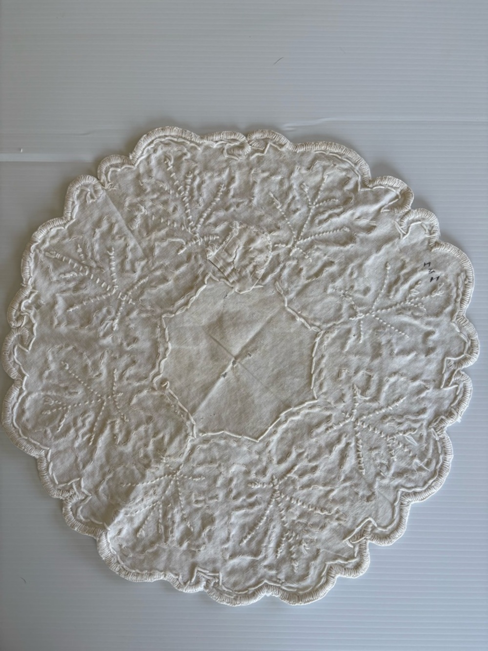 Vintage Embroidered Ivory Round Lace Doily - Classic Table Accent - Picture 2 of 5